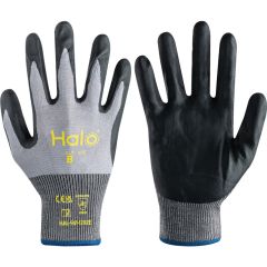 Halo - Cut Resistant Gloves, Grey, Nitrile Foam, Palm Coated, Cut B, Size 10 - HAL9611202E