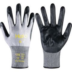 Halo - Cut Resistant Gloves, Grey, Nitrile Foam, Palm Coated, Cut D, Size 8 - HAL9611204C