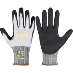 Halo - Cut Resistant Gloves, Grey, Sandy Nitrile, Palm Coated, Cut F, Size 10 - HAL9611206E