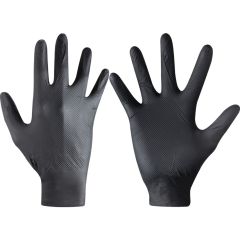 Halo - Disposable Gloves, Diamond Grip, Black, Nitrile, Medium, Powder Free, Pack of 50, 8.6g - HAL9614200B