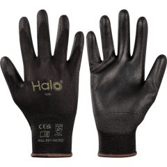 Halo - Mechanical Hazard Gloves, Black, Nylon Liner, Polyurethane Coating, EN388: 2016, 4, 1, 4, 1, X, Size 6 - HAL9616425A