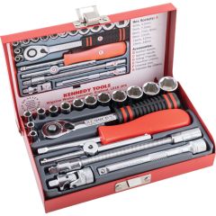 Kennedy - 1/4in. Drive, Socket Set, Metric, 4mm - 14mm, Set of 19, Chromed Finish - KEN5824893K