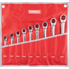 Kennedy Pro - Metric, Reversible Combination Spanner Set, 10 - 19mm, Set of 9, Chrome Vanadium Steel - KEN5826796K