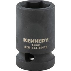 Kennedy - 1/2in. Drive, Standard Impact Socket, 16mm, Metric, Black Oxide Finish - KEN5838542K