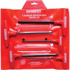 Kennedy - Hex Key, T-Handle, Hex Ball, Metric, 4-10mm, 5-piece - KEN6027650K