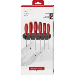 PBSwiss - SwissGrip Screwdriver Set of 6pcs Slotted & Phillips with wall Mount - PB 8244.CBB