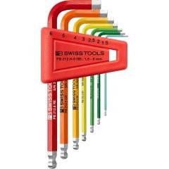 PBSwiss - RainBow key L-Wrenches with Ball Point, set in a Practical Plastic Holder 1.5 to 6mm - PB 212.H-6 RB