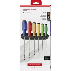PBSwiss - RainBow SwissGrip Evo Screwdriver Set of 6pcs for Slotted Screws with Wall Mount - PB 38240.H RB CBB
