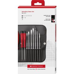 PBSwiss - SwissGrip Screwdriver set with Interchangeable Blades in a Compact Imitation Leather Roll-Up Case - PB 8215.CBB