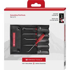 PBSwiss - PickTool, SwissGrip Handle, 5pcs Set in Compact Imitation Leather Roll-Up Case - PB 8685.Set CBB