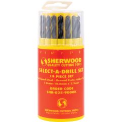 Sherwood - Jobber Drill Set, 1mm to 10mm x 0.5mm, Standard Length, Metric, High Speed Steel, Set of 19 - SHR0259000K