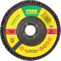 York - Flap Disc, 100 x 16mm, Conical (Type 29), P40, Aluminium Oxide - YRK2209420K