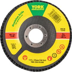 York - Flap Disc, 115 x 22.23mm, Conical (Type 29), P40, Aluminium Oxide - YRK2209520K